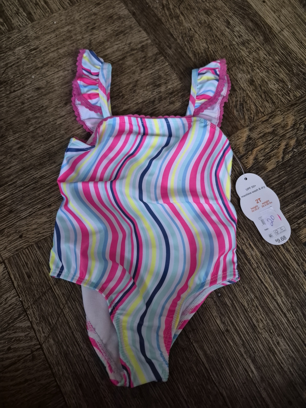 wonder nation Stripped Swimsuit  with Pink Trim
